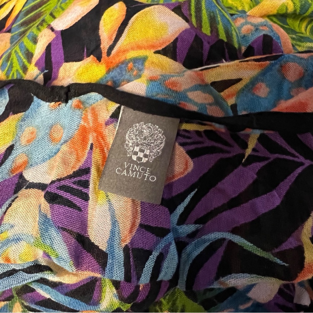 Vince Camuto Tropical Palm Handkerchief Hem Tassel Cover Up Dress One Size - Picture 8 of 9